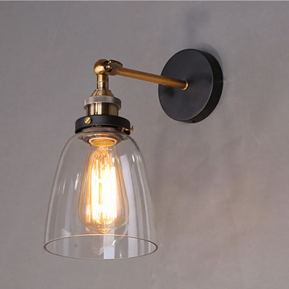 Vintage Industrial Lamp Wall Light Indoor Glass Shade Wall Sconce E27 Lighting Kitchen Dining Living Room Bedroom Restaurant Bar