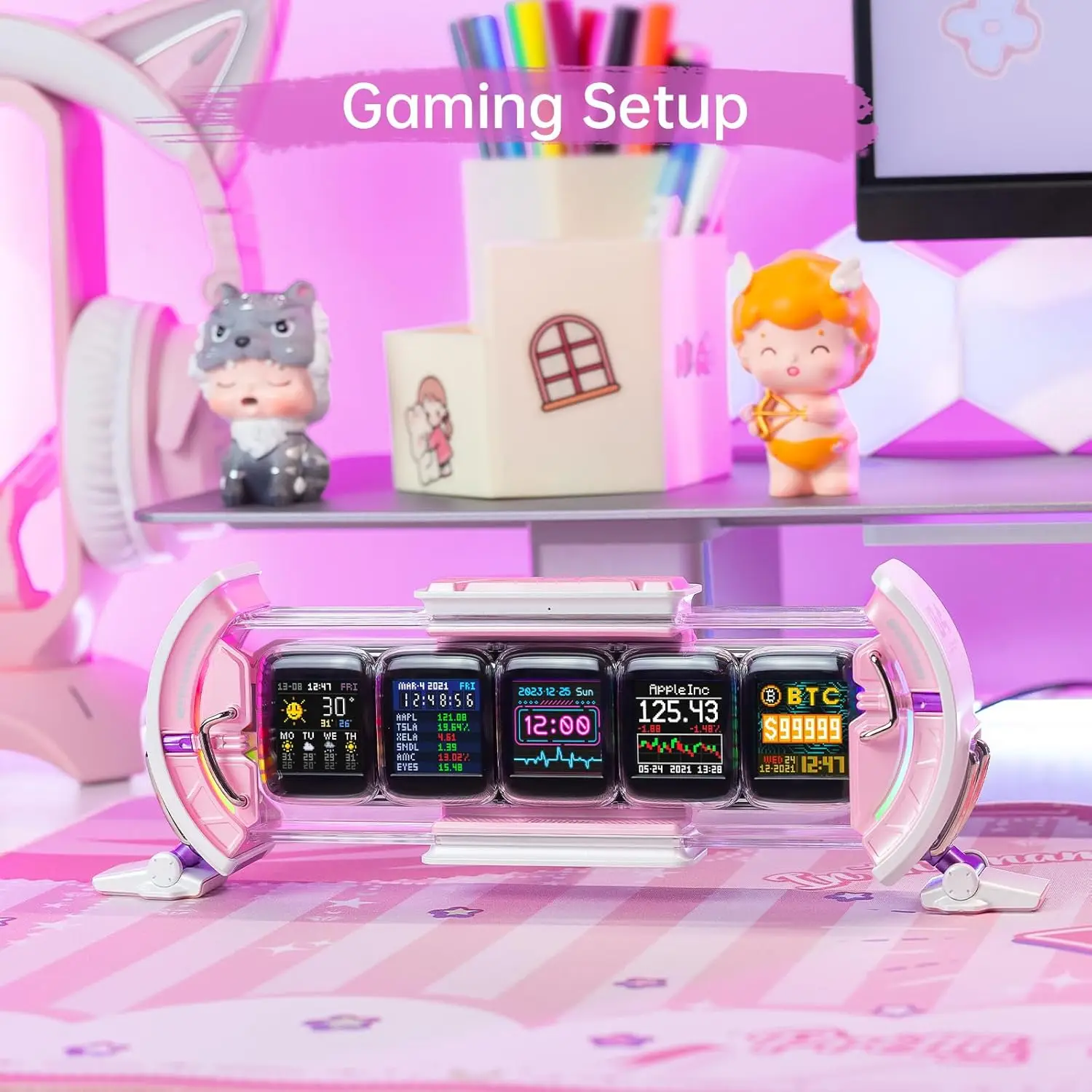 Times Gate - Cute Gaming Digital Clock with Smart App-Controlled, Support Weather Forecast, Stock Market/Exchange Rate, Social