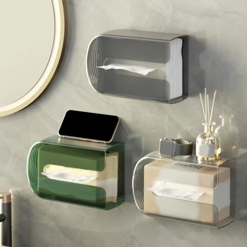 Light Luxury Plastic Toilet Tissue Box Wall Hanging Upside Down Face Cloth Storage Box Transparent Paper Storage Rack Bathroom