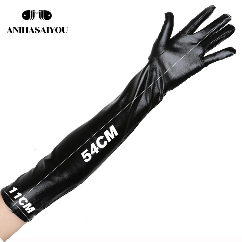 Gants longs en cuir verni pour femmes, gants enduits sexy, gants en cuir de couleur brillante, tuyau en acier, gants de performance sur scène,-1301,