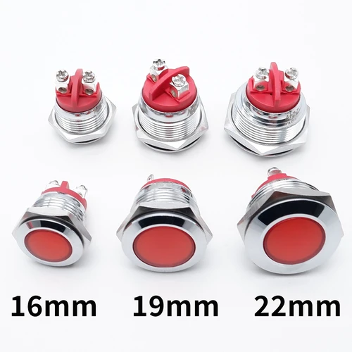 Imagen 2 del producto Luz indicadora de Metal LED 16mm 19mm 22mm luz de señal Pin Terminal de tornillo 3V 5V 6V 12V 24V 110V 220V rojo naranja verde azul blanco