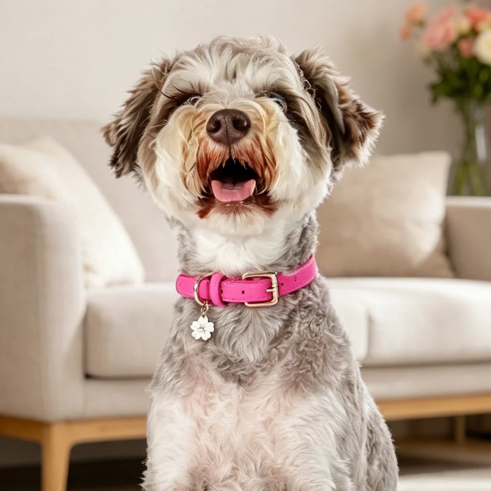 Luxury & Soft Leather Personalized Dog Collar and Pendant Pet Puppy Cat ID Nameplate Engraved for Small Medium Dogs