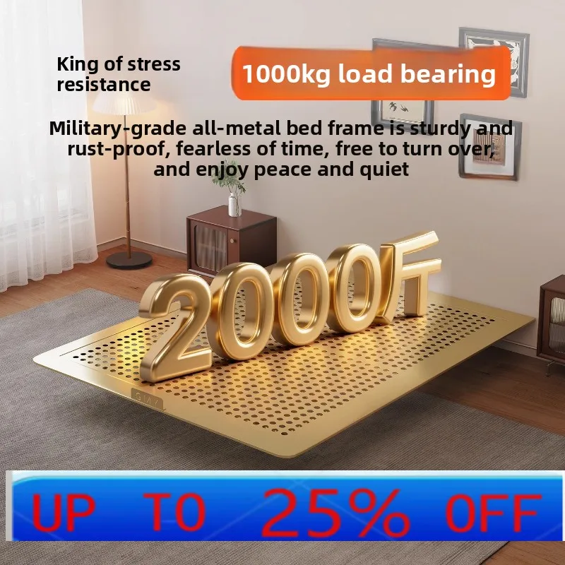 

LH stainless steel cream simple small apartment metal steel bed without bedside suspension