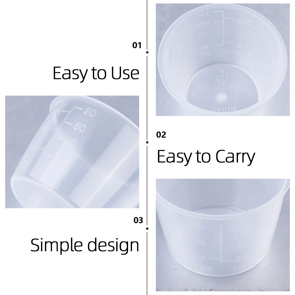 

60pcs Measuring Cups Translucent Graduated Beakers Wide Mouth Easy Clean Kitchen Tools Plastic Measuring Instruments Practical