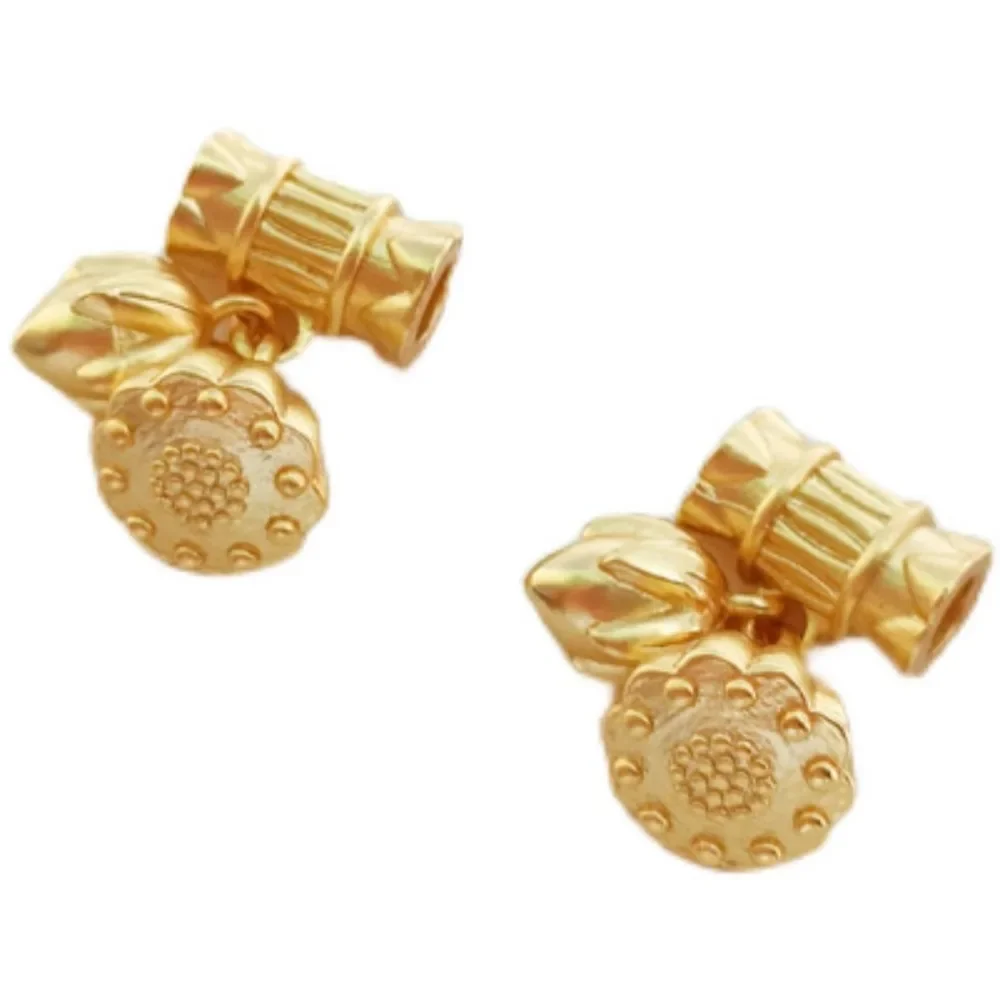 Vietnamese Sand Gold Ancient Method Lotus Pod Lotus Flower Two Lives of Joy Straight Tube Bead Bracelet, Handmade DIY Accessory