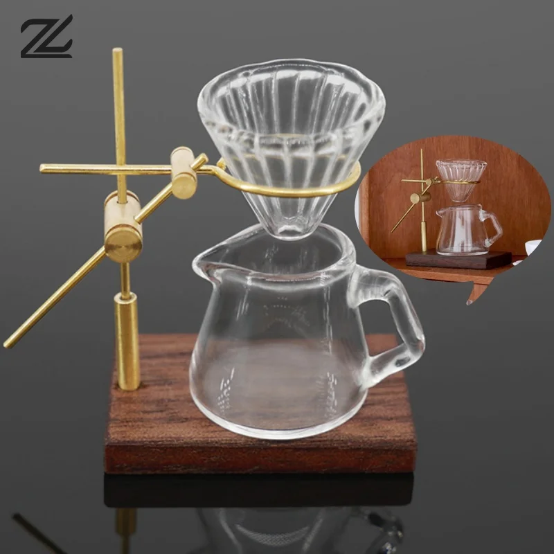 1Set Miniature Hand-brewed Coffee Stand Glass Pot Funnel Mini Coffee Stand Coffee Maker Cup Model Kitchen Decor  1:12 Dollhouse