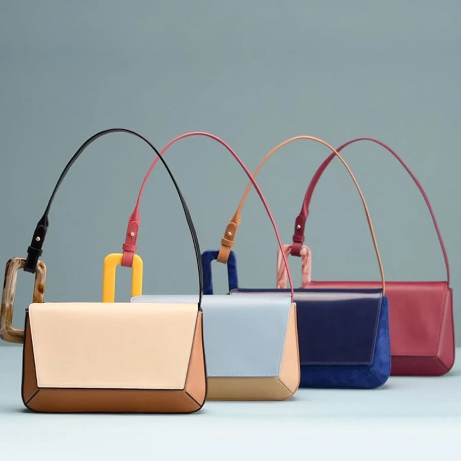 

Luxury PU Leather Women Patchwork Underarm Bags Flap Geometry Designer Handbag Purse Fashion Female Travel Pillow Shoulder Bags