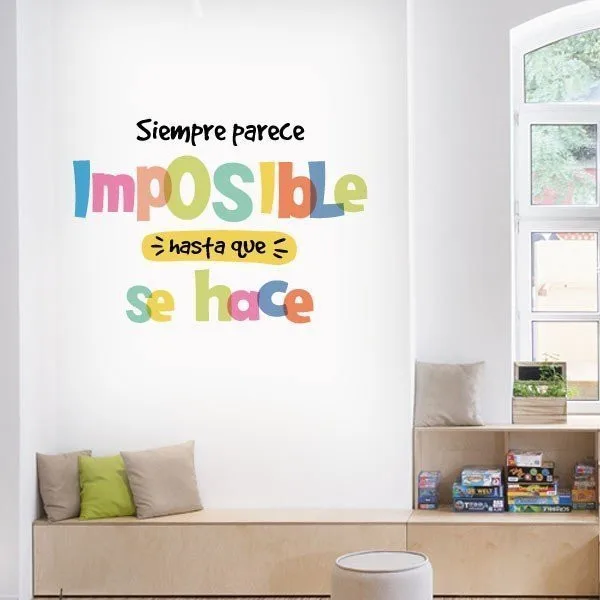 Spanish Inspirational Quote Slogan Wall Stickers Bedroom Playroom It Always Seems Impossible Until Is Done Wall Decals Decor