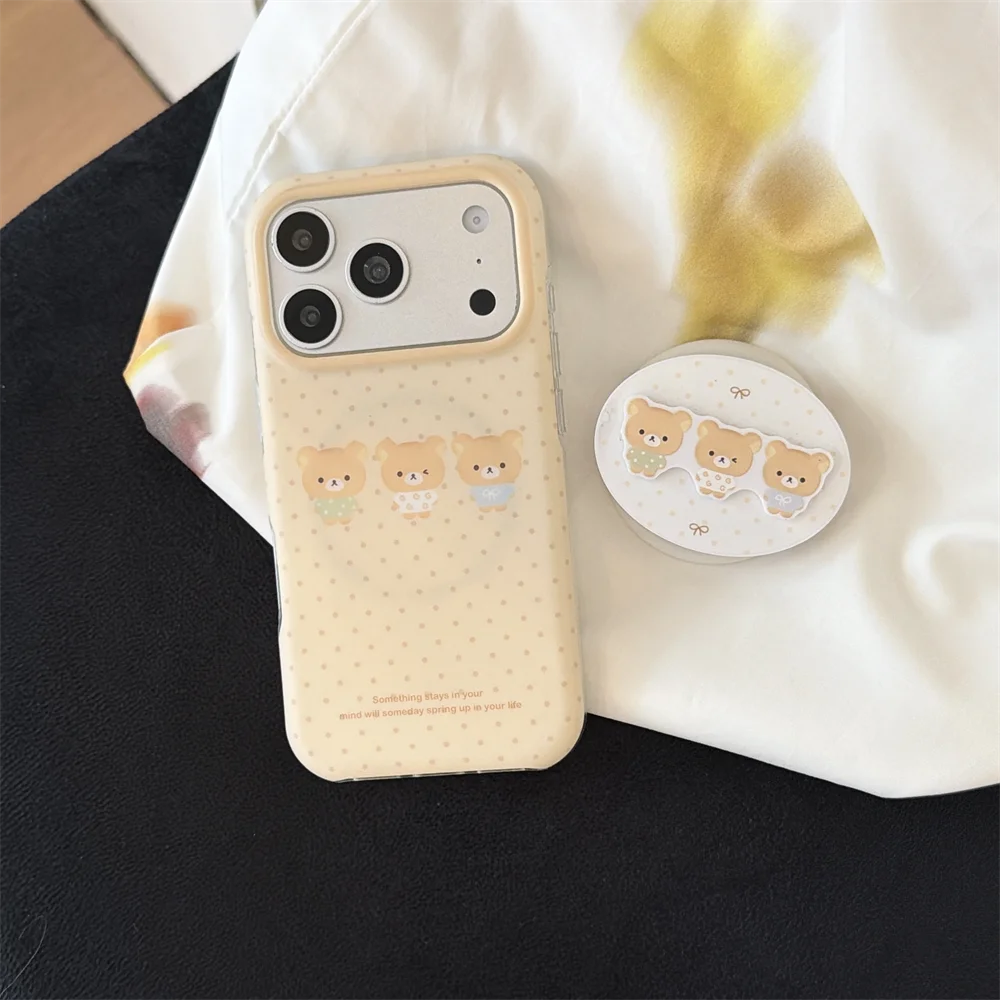 

Kawaii Rilakkuma Polka Dot Magnetic Phone Case for iPhone 17 Pro 16 15 16 Pro Max Cover With Magsafe Cartoon Stand Cute Cases