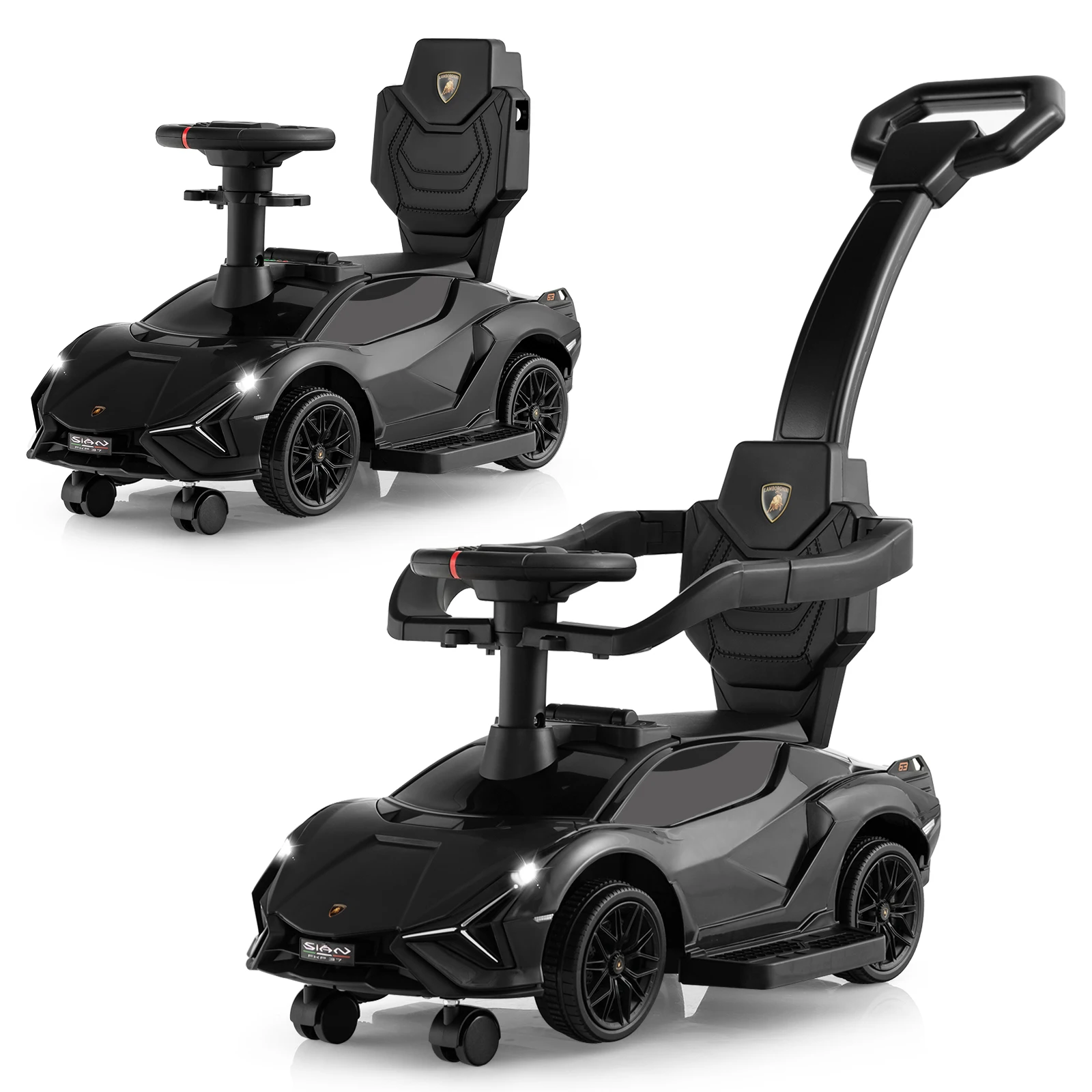 3-in-1 Licensed Lamborghini Ride on Push Car Walking Toy Stroller with USB Port