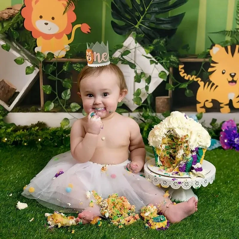 Sombrero de juguete de corona de oso de peluche de León para bebé, decoración de fiesta de cumpleaños de 1 año, corona de fieltro, utilería para fotos, decoración de fiesta temática