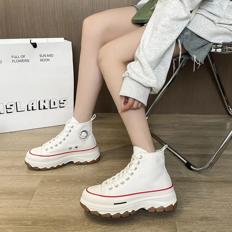 Ins2023 Zomer Nieuwe Hoge Schoenen Japan Fashion Hoogte Toenemende Platform Golfbodem Veelzijdige Casual Sneakers Canvas Schoenen Wo