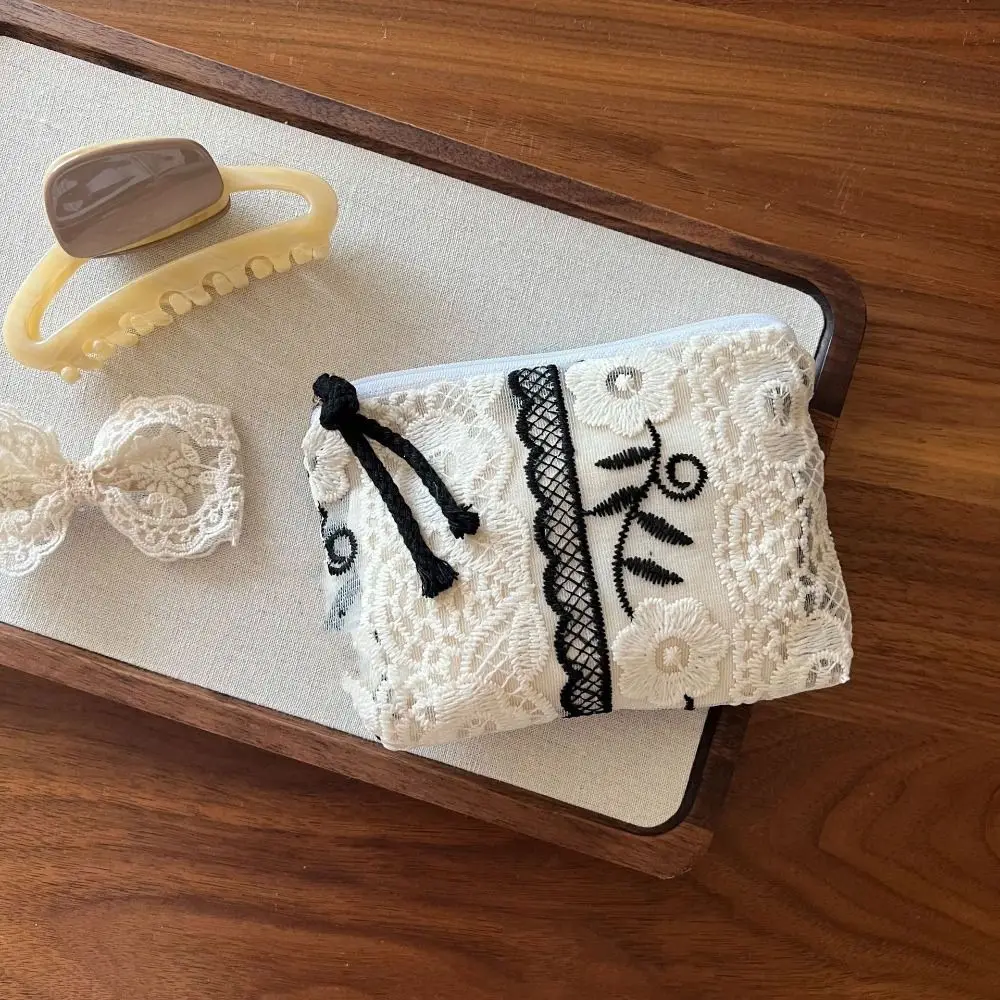 Organza Lace Embroidered Storage Bag Cute Embroidery Small Makeup Bag Flower Multicolor Sanitary Napkin Storage Bag
