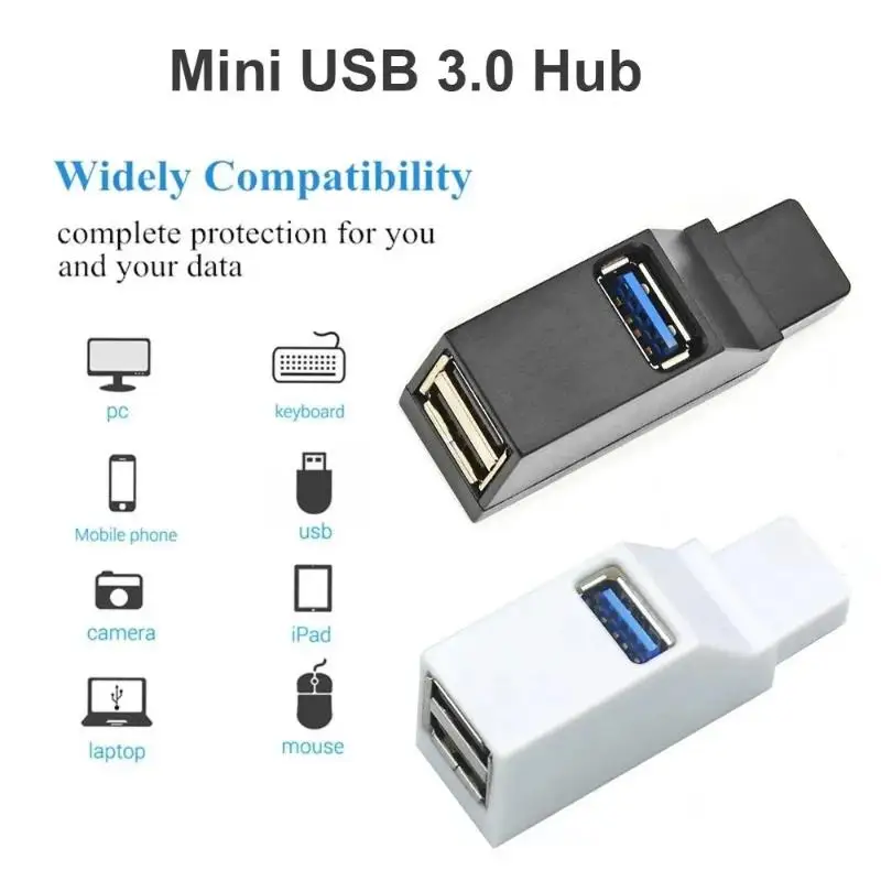 

USB 3.0 HUB Adapter Extender Mini Splitter Box 1 To 3 Ports High Speed USB 2.0 For PC Laptop U Disk Card Reader