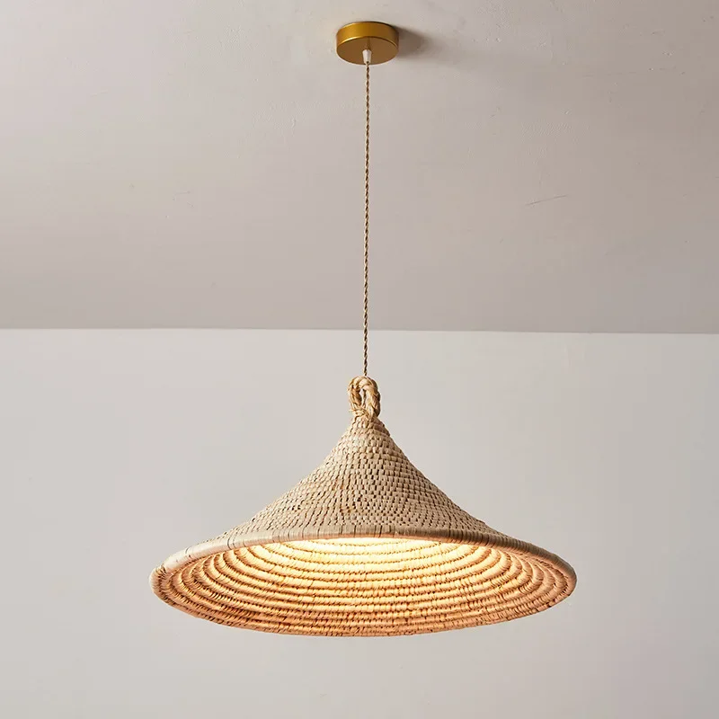 

Japanese Style Vintage Rattan Pendant Light Minimalist Straw Hat Lamp Restaurant Decor Loft Living Room Dining Room Luminaire