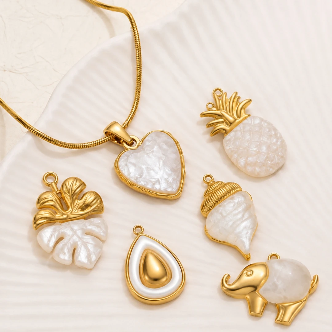 2 Stück Edelstahl-Muschel- und Seestern-Anhänger für Schmuckherstellung, Strandanhänger, Halsketten-Zubehör, handgefertigte Charm-Accessoires – Detail 2
