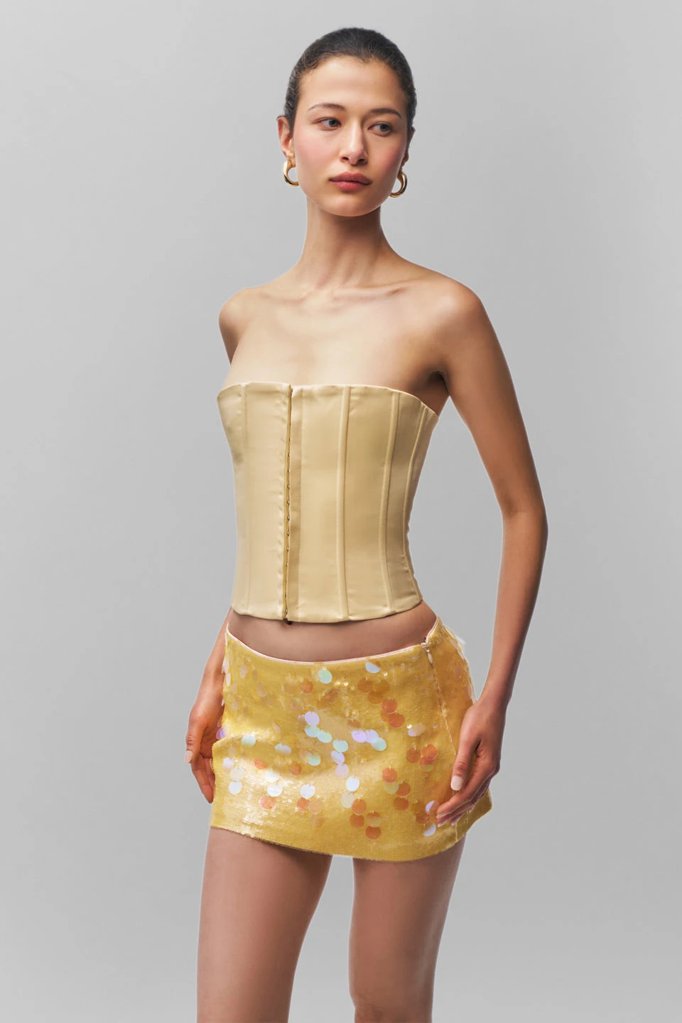 

Guizio Cry Yellow Fibone Strapl Bustier Top Adjustable Ba Tie Waist Slim Fit ort Length Color Women's Top