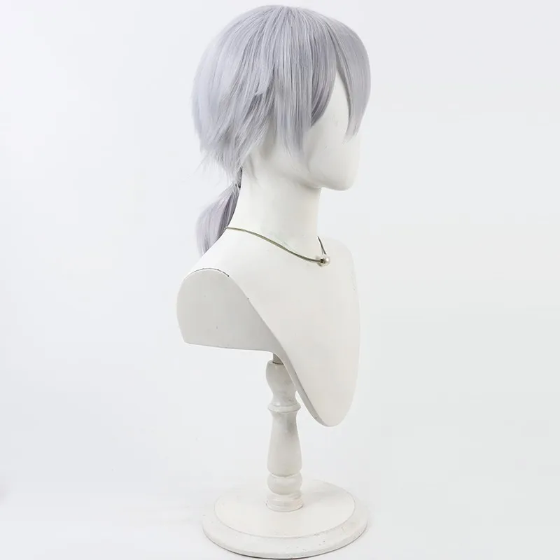 Perruque de Cosplay argentée torsadée du pays des merveilles, tresses courtes blanches, queue de cheval basse pour hommes et femmes, accessoires de jeu de rôle pour fête d'halloween