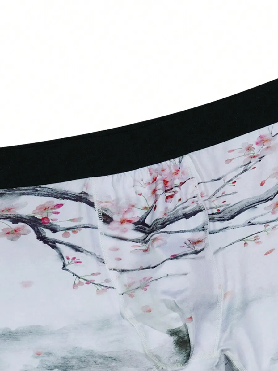 Men Floral Landscape Print Boxer Briefs