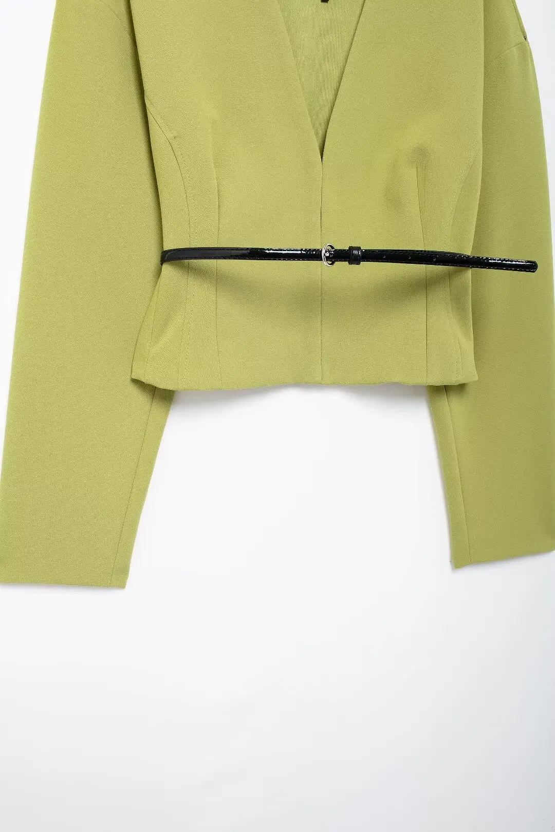 Tangada 2024 Women Green Blazer Jacket With Slash Long Sleeve Ladies Crop Suit BE0184