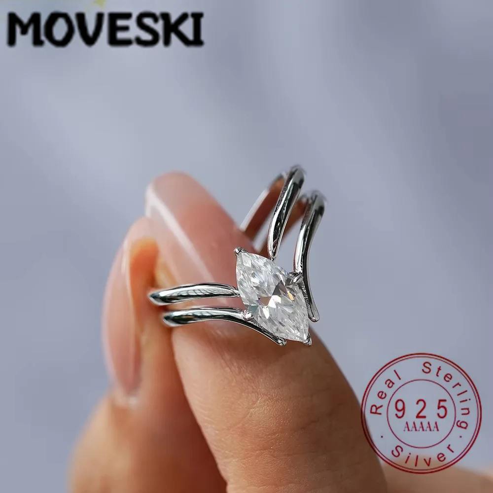 

Marquise Cut Moissanite Ring Stackable 1 Carat 925 Sterling Silver Wedding Engagement Rings for Women Fine Jewelry