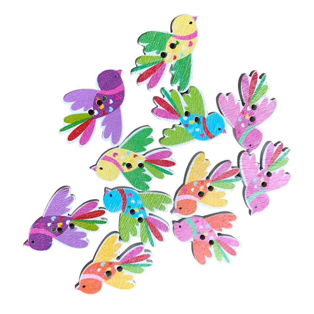 

50Pcs Wooden Buttons Mixed Bird Painting 35x27mm 2 Holes Decorative Sewing Crafting Knitting Crochet Clothing Supplies