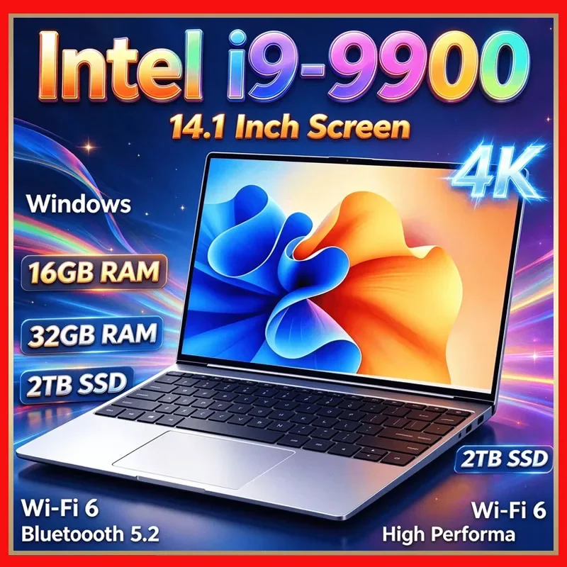 Intel I9 9900 14.1 Inch Portable Laptop 32GB RAM 2TB SSD Windows 11 Notebook Home Business Daily Working Gaming PC