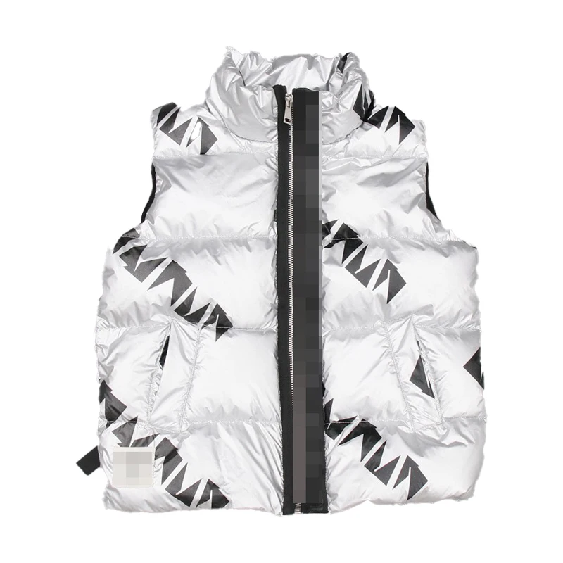 2024 New Autumn Winter Children Warm Down Jacket Boy Black Hooded Jacket Girl Silver Letter Printed Top Kids Warm Vest