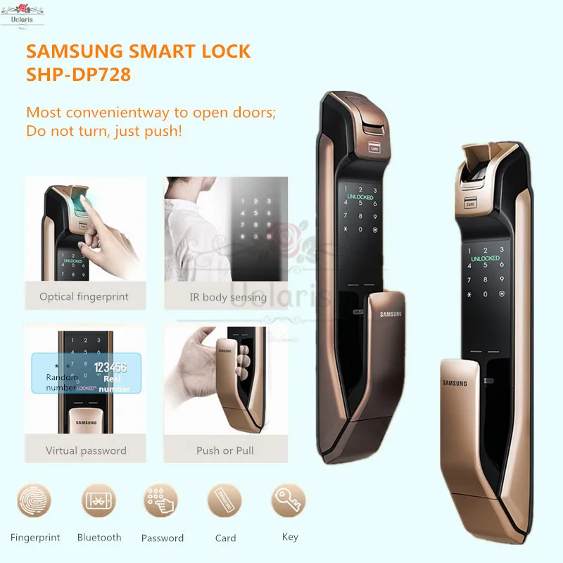 

Samsung Smart Digital Fingerprint Lock SHP-DP728 Home Automatic Push Pull Handle Anti-theft Door Electronic Password Doorlock