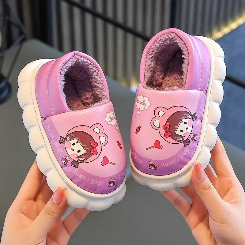 

Indoor Baby Cotton Slippers 2025 Winter Children's Cotton Slippers with Waterproof Leather Surface for Boys and Girls At Home