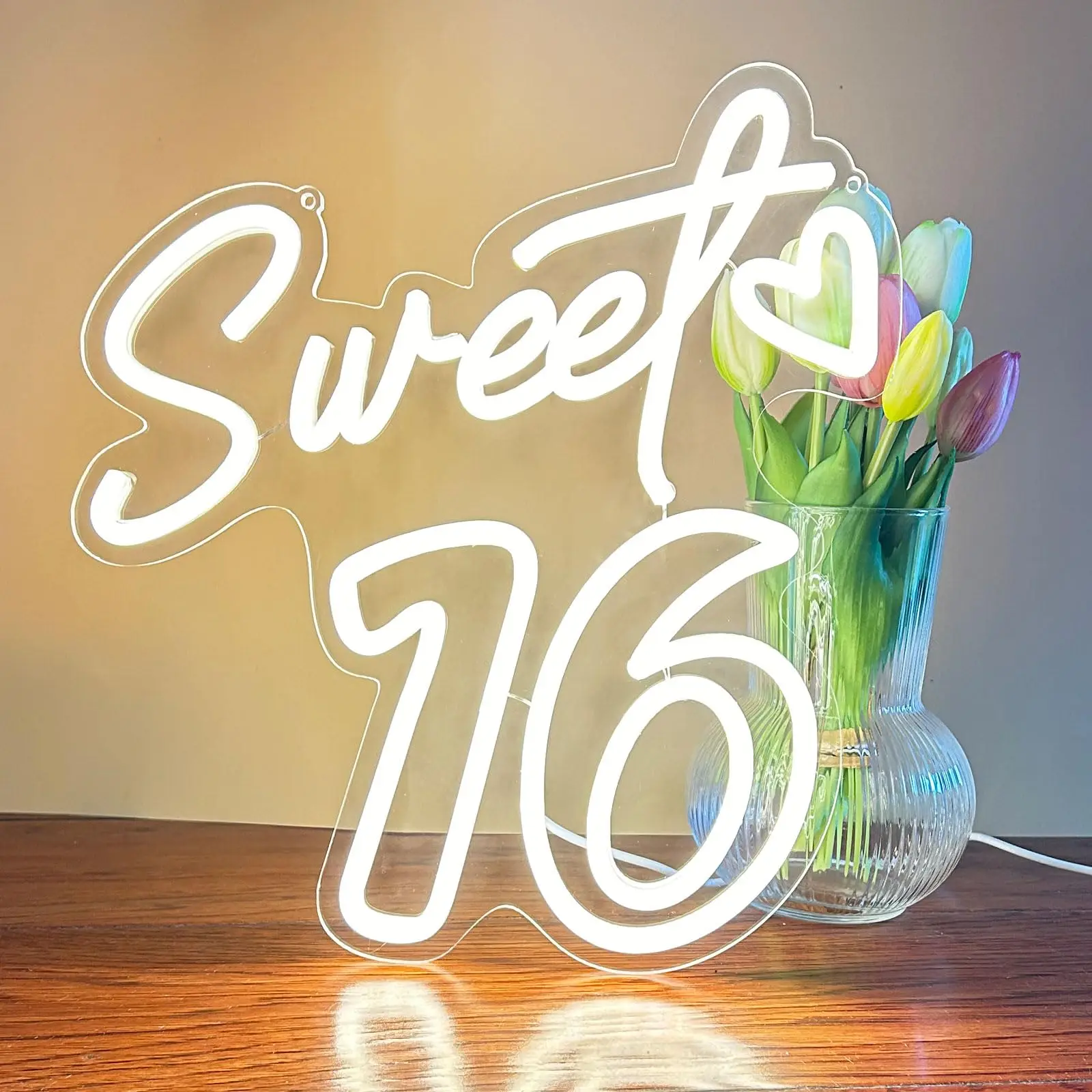 

Sweet 16 Neon Sign for Wall Decor Sixteen Birthday Light Sweet 16 LED Sign Girl Bedroom Happy Birthday Party Wall Decor