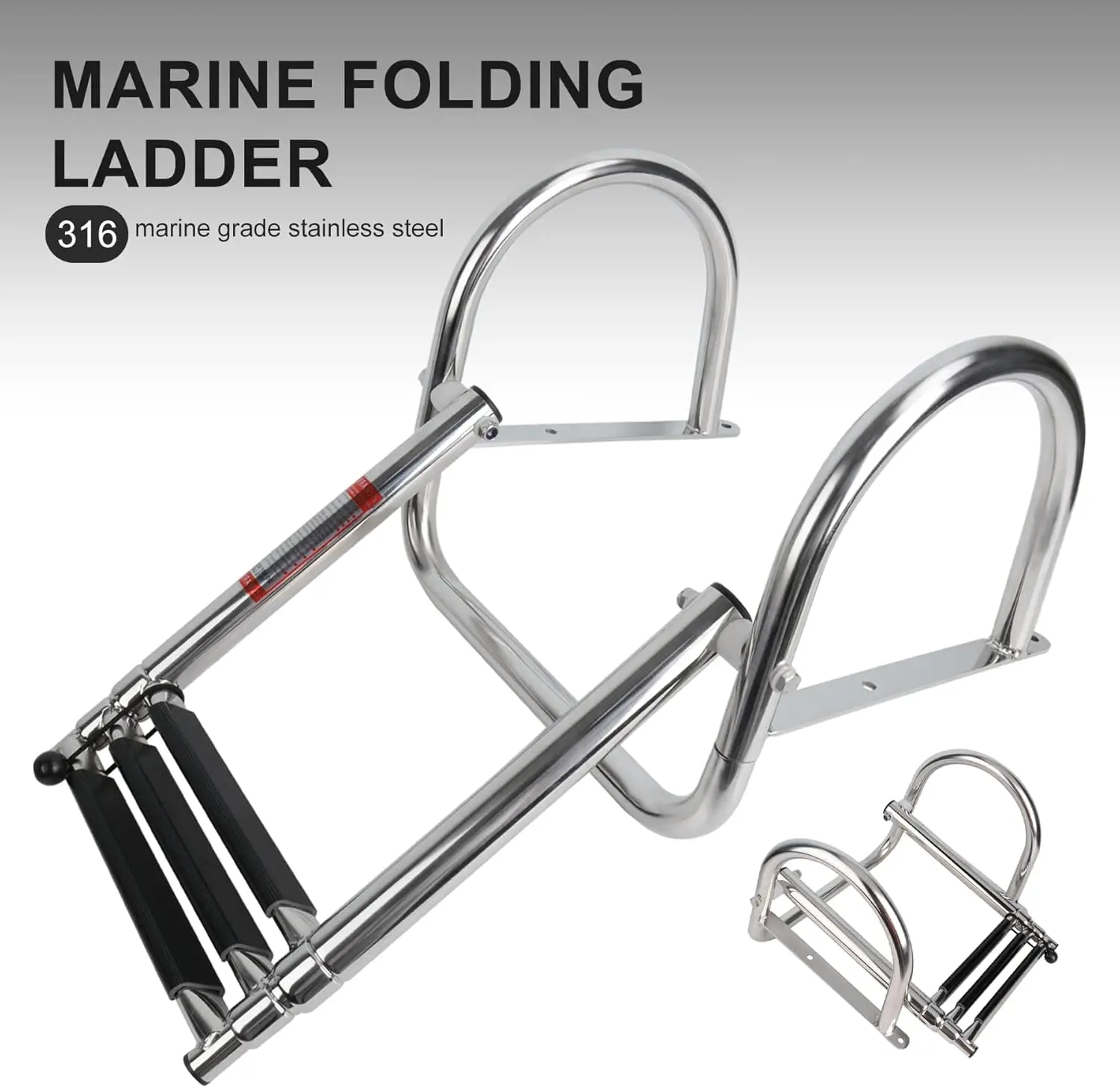 Escaleras para barcos con pontón de acero inoxidable, escalera interior de entrada trasera de 3 escalones sobre plataforma para acceso de embarque mejorado