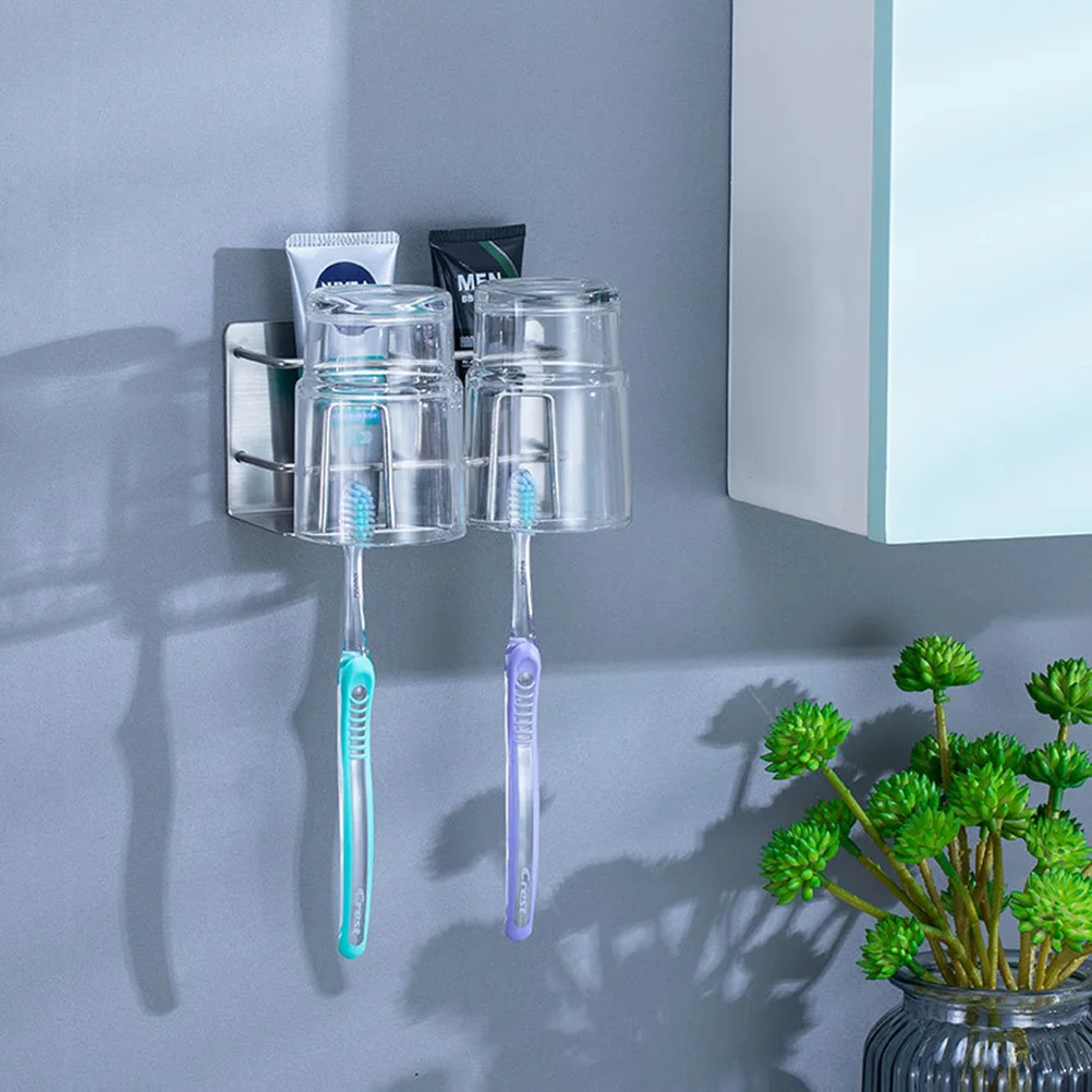 

Creative Toothbrush Holder Wall Mounted Self-Adhesive Stainless Steel Storage Rack for Home Hotel Use Sanitary Design