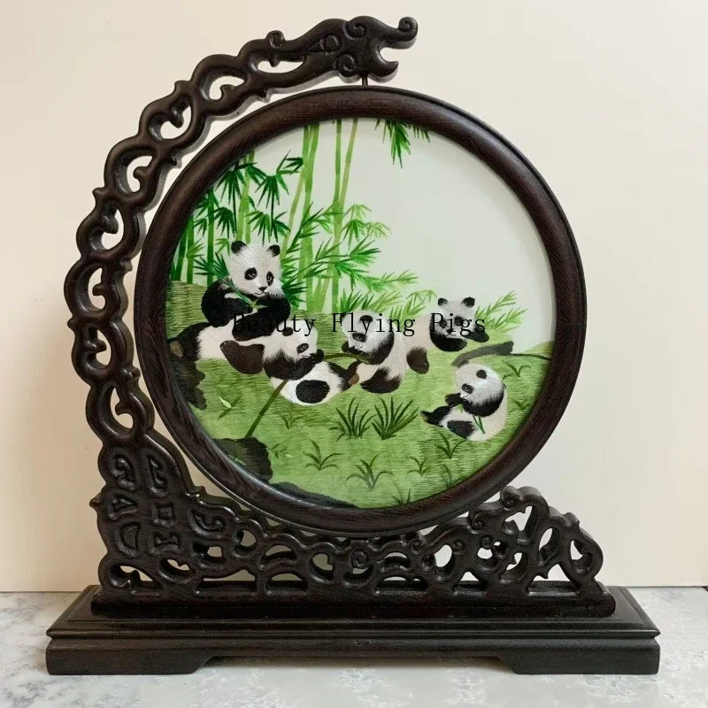 

1pc, Su Embroidery Ornaments, Chinese Embroidery Crafts, Double Sided Embroidered Ornament, Solid Wood Desktop Decoration