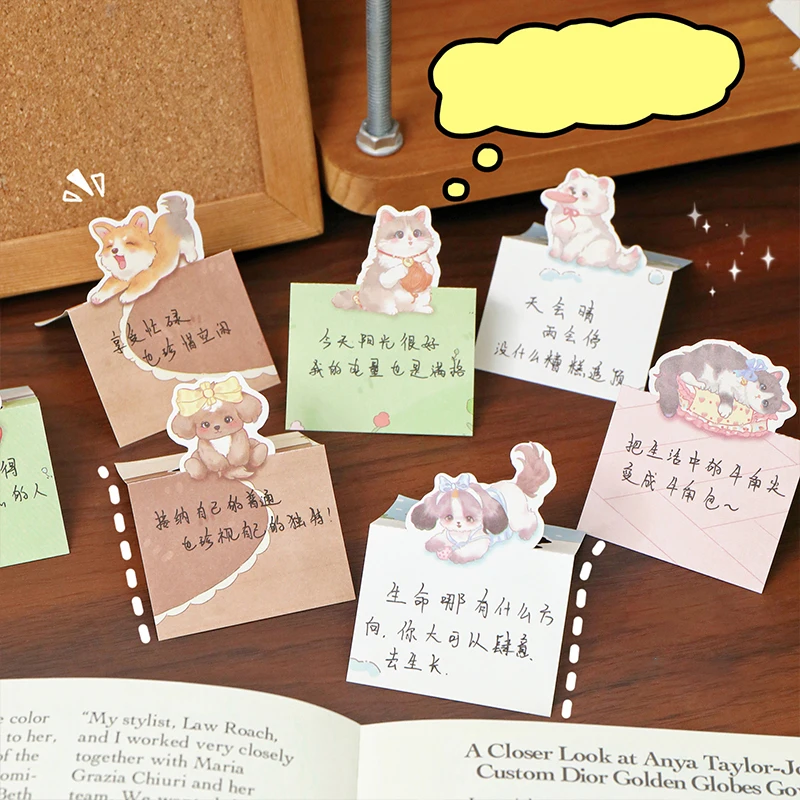 90pcs Memo Book Cartoon Stand Memo Book Creative Cute Cat Illustration Booklet Decoration Base Material Office Desktop Memo Mess