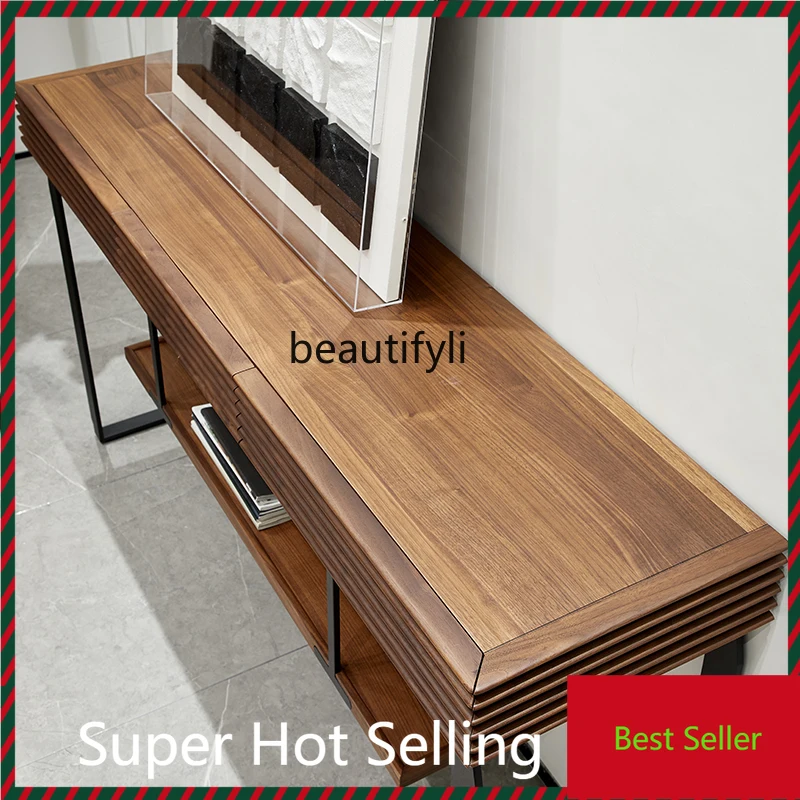 

North American black walnut wood porch table new Chinese solid wood strip Italian porch table light luxury strip table