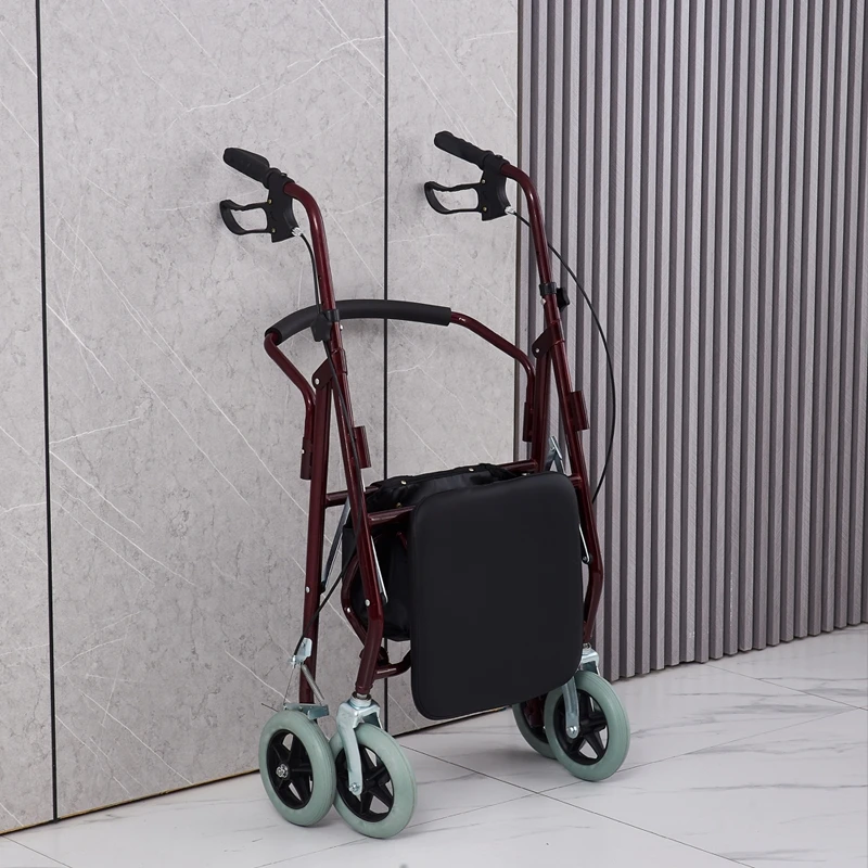 Foldable 4-Wheel Senior Shopping Cart with Seat And Storage Basket Elderly Sit-and-Push Leisure Grocery Carrier for Market Visit