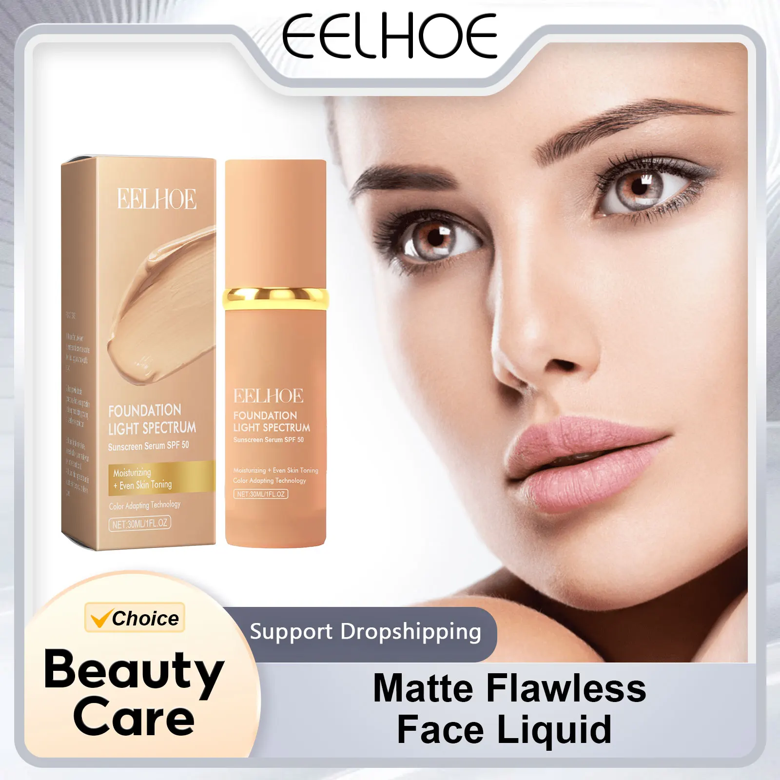 EELHOE Matte Flawless Face Liquid Foundation Long Waterproof Dry to Oily Skin Care Oil Control Moisturizing Face Concealer Cream