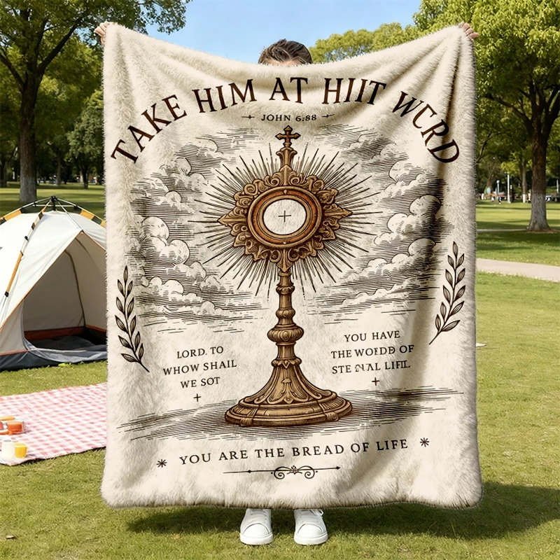 Take At Word Cozy Blanket, Catholic Eucharist Warm Blanket, Blessed Sacrament Christian Soft