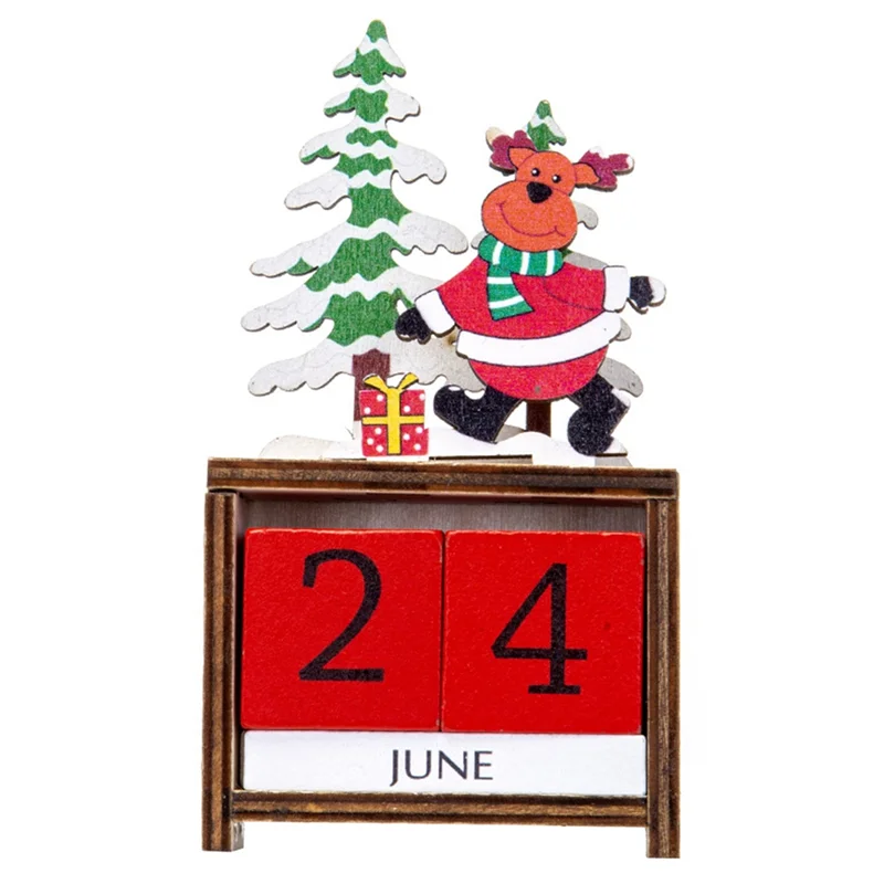 Merry Christmas Wooden Painted Santa Calendar Xmas Ornaments Christmas Decorations for Countdown Calendar Elk