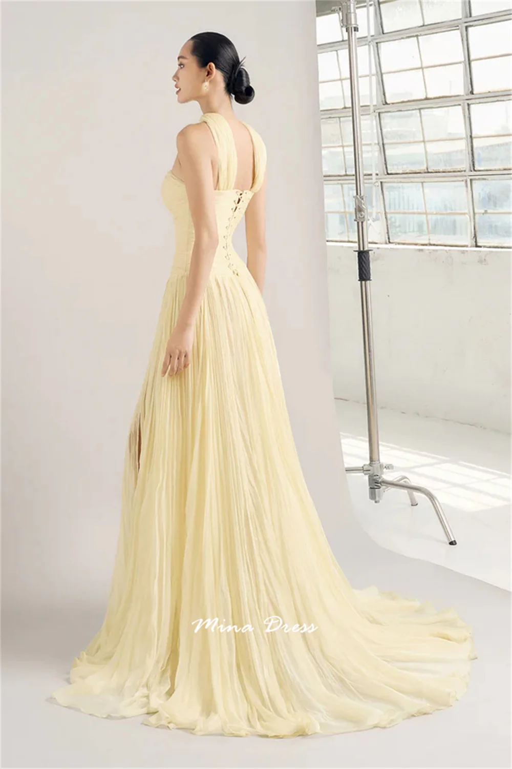 Mina Maßgeschneiderte Abendkleider mit Falten für Damen, elegante Partykleider 2025, Ferkelbrust, ärmellos, Schlitz, Abendkleid, Hochzeit, Gala