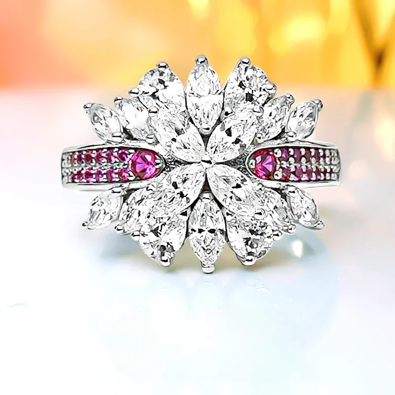 

New 925 Sterling Silver Flower Daily Fashion Ring High Carbon Diamond Wedding Ring Women's Jewelry Wedding