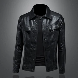 2024 Autumn and Winter New Men's Fashion Handsome Trend Casual Lapel Motorcycle Leather Coat Slim Stylish Man  M-4XL
