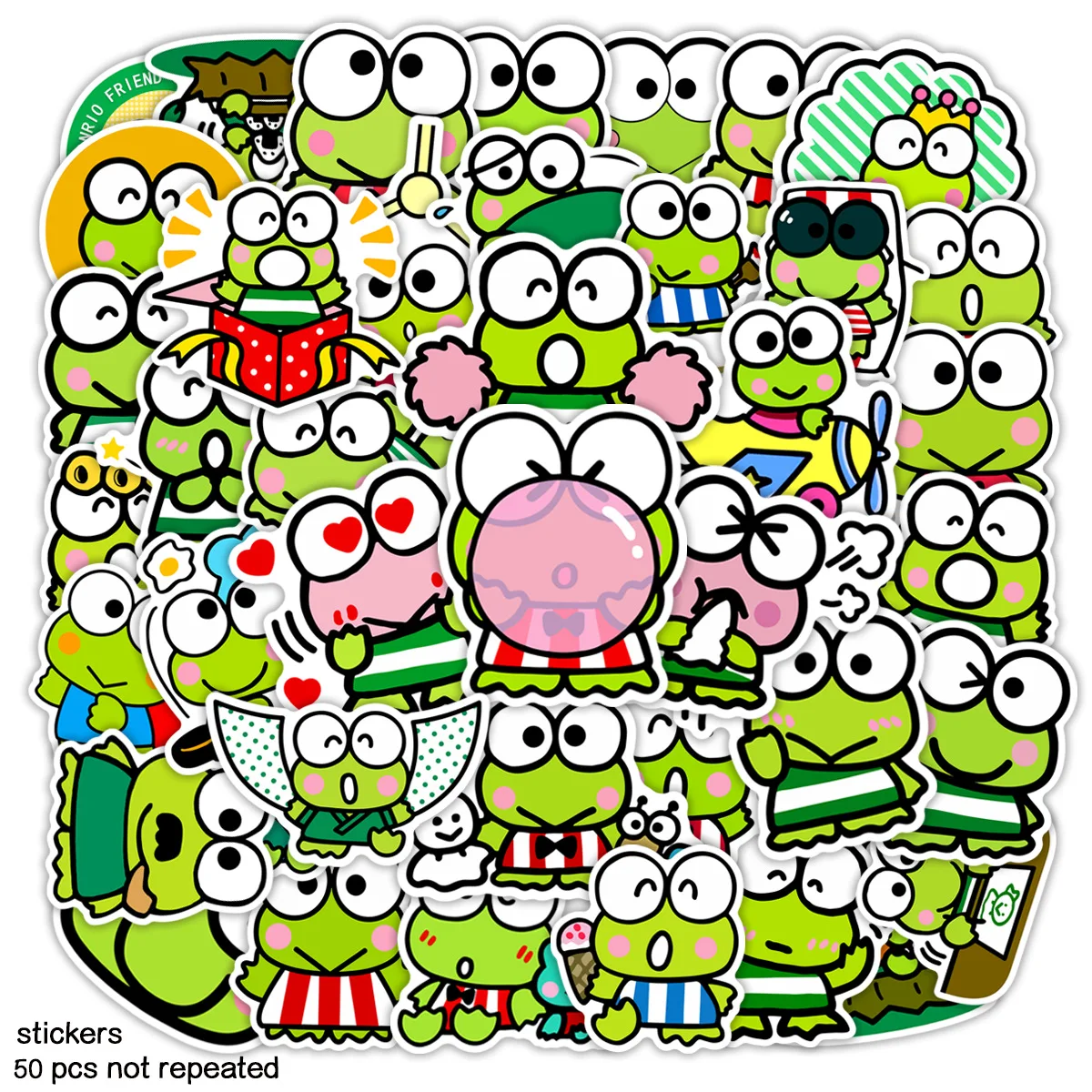 

50pcs Sanrio Big-eyed Frog Cartoon Children's Stickers Hand Account Book Pencil Case Electric Vehicle Phone Decorative Stickers