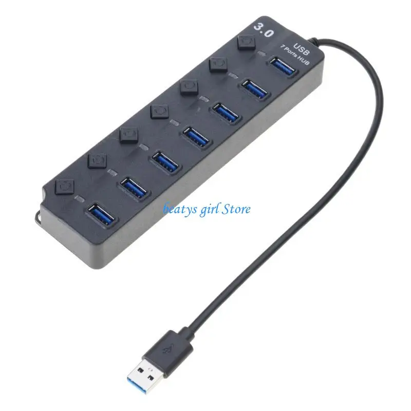 C7AB USB HUB с 7 с питанием с индивидуальными переключателями для флэш -накопителей.