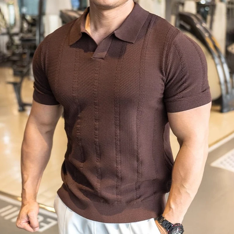 Sommer Business Poloshirt für Herren mit Kragen, Kurzarm, Gestrickt, Einfarbig, Slim Fit, Atmungsaktiv, Schnelltrocknend, Golf T-Shirt – Detail 16