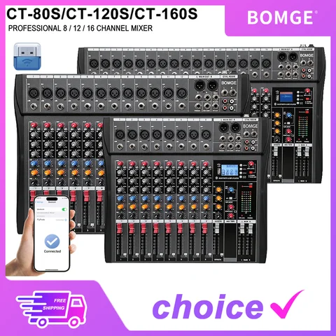 전문 8 12 16 채널 DJ 오디오 믹서 믹싱 콘솔 USB 사운드 카드 인터페이스 48V 컴퓨터 MP3 마이크 녹음