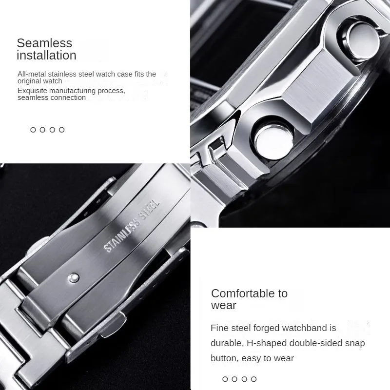 Modified Solid Stainless Steel Strap Bezel For Casio DW-H5600 Bluetooth Heart Rate DWH5600 Set Watchband Case Chain Bracelet