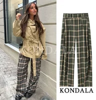 KONDALA Trendy Casual Plaid Pants Women High Street Chic Long Pants 2026 Spring Fashion Elegant Commute Vintage Female Trousers
