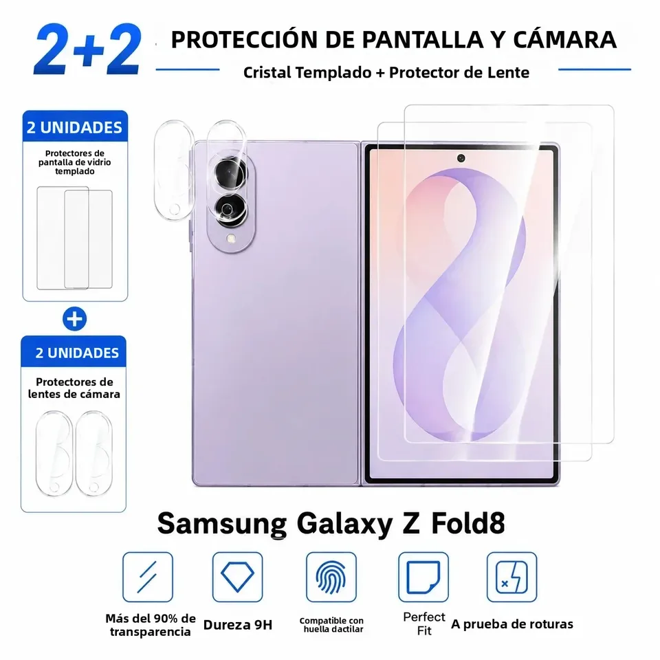 Vidrio templado + vidrio para cámara para Samsung Galaxy Fold 8 / Fold 8 Ultra, protector de pantalla y lente para Fold8 Fold8Ultra 3